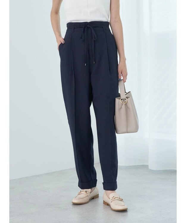 earth music&ecology リネンライクテーパードパンツ Navy