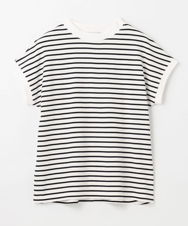 ANY L 【大好評につき新色登場！】モックネックフレンチスリーブ ボーダーＴシャツ ホワイト×ブラック