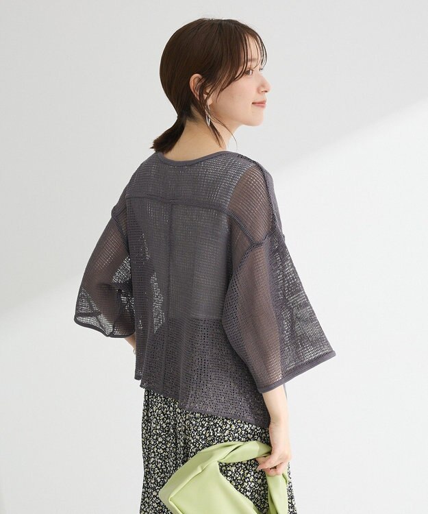 Green Parks 七分袖コットンメッシュラグラントップス Orange