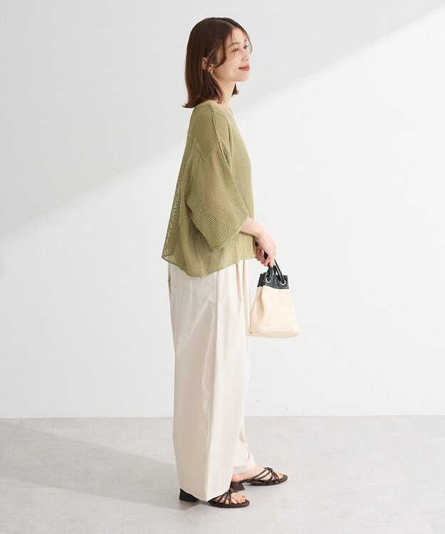 Green Parks 七分袖コットンメッシュラグラントップス Orange