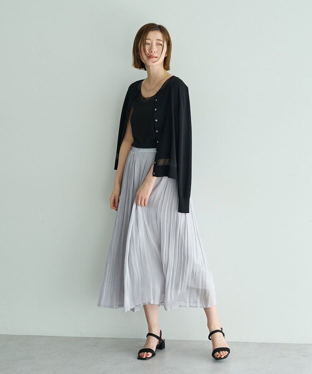 YECCA VECCA シャイニーサテンプリーツスカート Light Gray