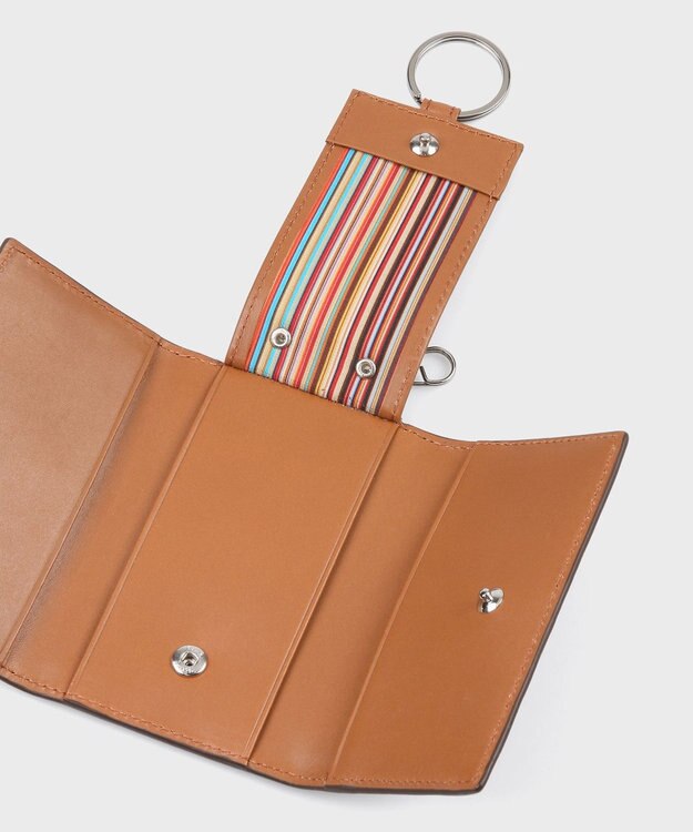 Paul Smith ベジタンストライプトリム キーケース ダークブラウン