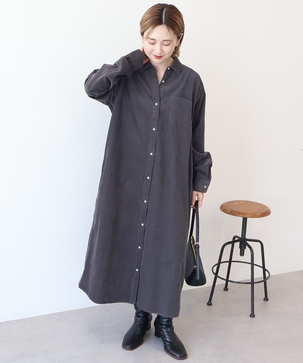 AMERICAN HOLIC コーデュロイシャツワンピース Charcoal Gray