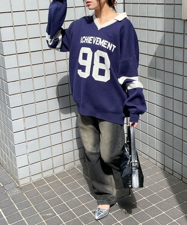 WEGO ナンバリングジャガードニット ネイビー