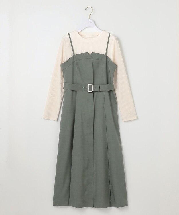 ANY SIS L 【2SET】ビスチェワンピース×シアーラッセルプルオーバーセット カーキ系