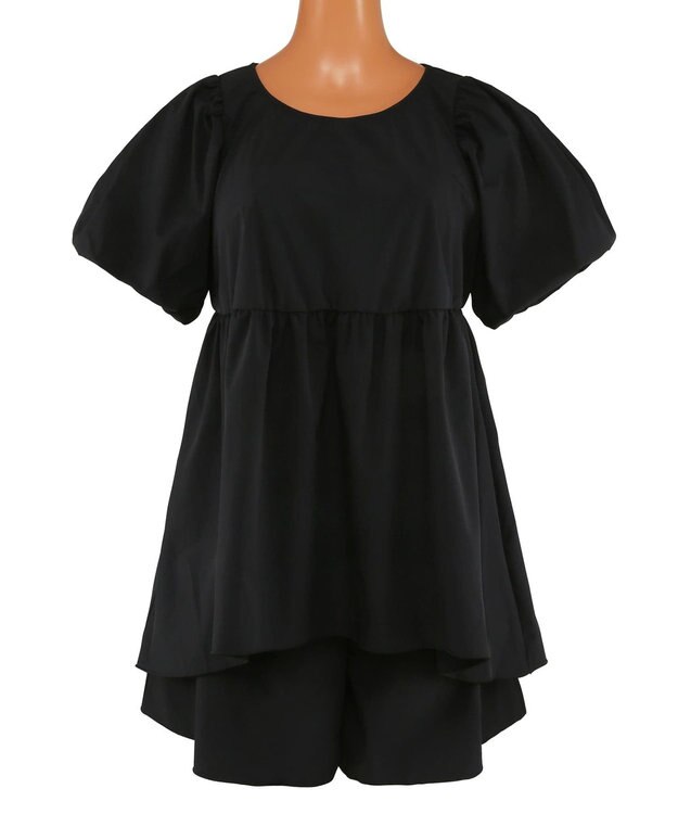 San-ai Resort（三愛水着楽園） 【UPF50＋】　パフスリーブキュロット3点セット　9M・11L　【San-ai Resort（サンアイリゾート）】 ブラック