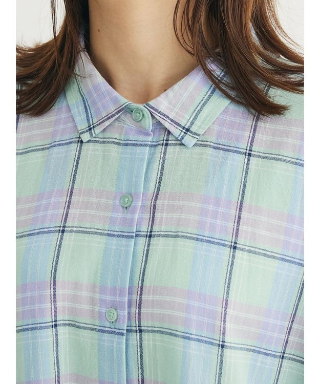 Green Parks チェック柄シャツチュニック Blue