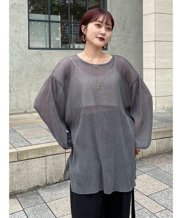 Green Parks 前後２Ｗａｙ　シフォンプリーツチュニック Charcoal Gray