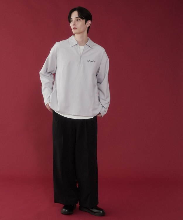 WEGO 【軽量/シワにならない】ドライポリハーフZIPシャツ（LS） ライトグレー