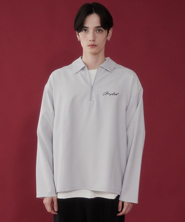 WEGO 【軽量/シワにならない】ドライポリハーフZIPシャツ（LS） ライトグレー