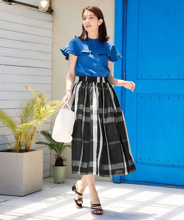 Tiaclasse 【洗える】メモリータフタチェックスカート ブラック