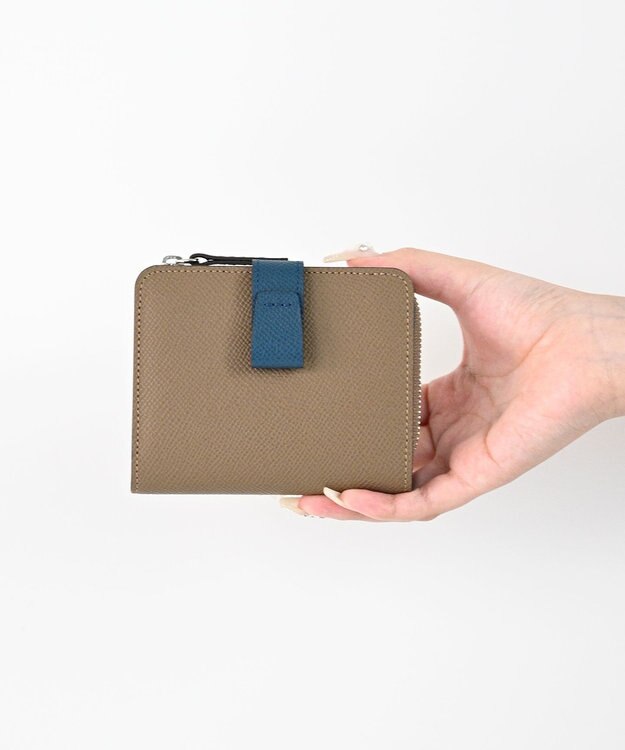 Atelier nuu 日本製 noble L字ファスナー二つ折りウォレット トープ×ブルー