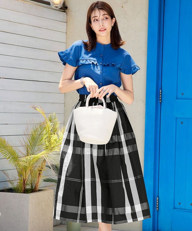 Tiaclasse 【洗える】メモリータフタチェックスカート ブラック