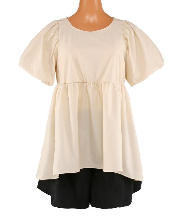 San-ai Resort（三愛水着楽園） 【UPF50＋】　パフスリーブキュロット3点セット　9M・11L　【San-ai Resort（サンアイリゾート）】 ベージュ×ブラック