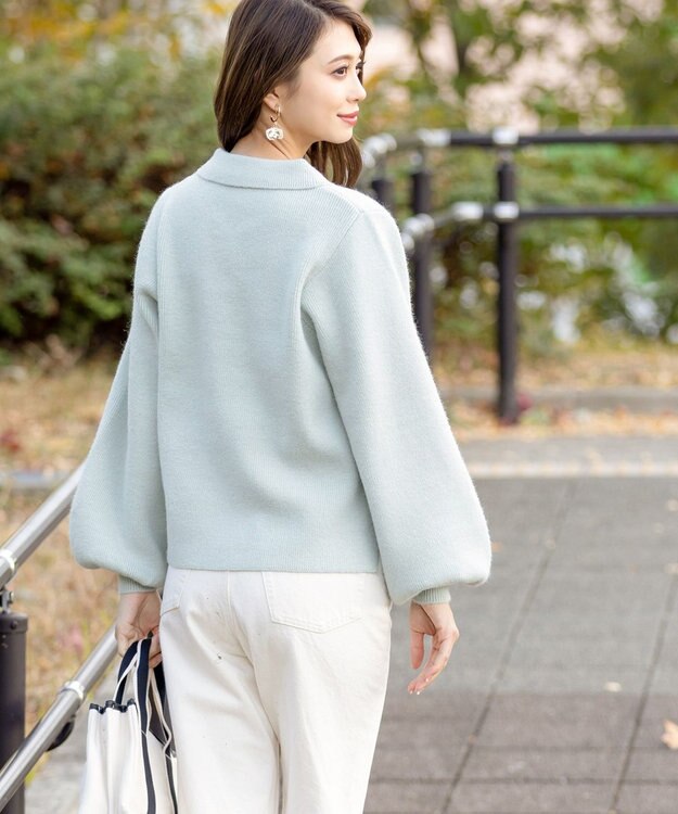 Tiaclasse L 【洗える】衿付きパフ袖ニット ミント
