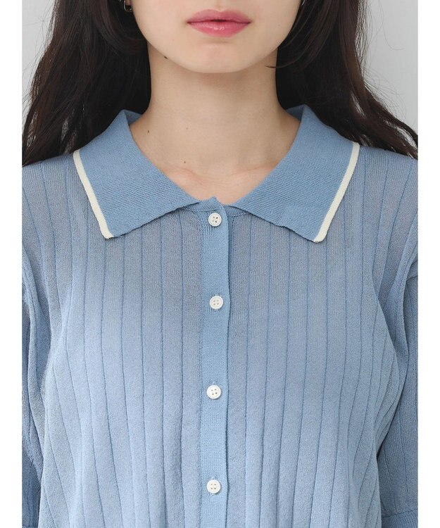 earth music&ecology ラインポロニットカーディガン Sax