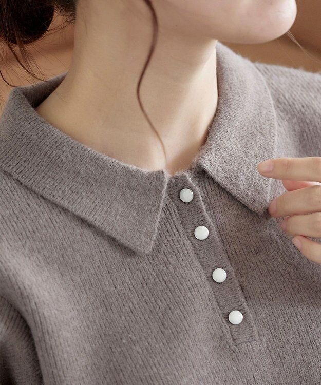 Tiaclasse 【洗える】衿付きパフ袖ニット モカ