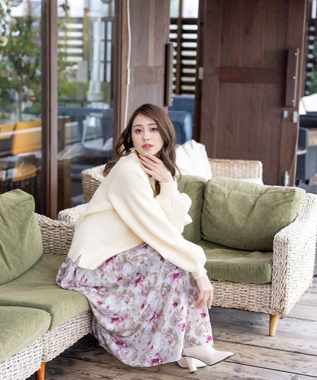 Tiaclasse 【洗える】衿付きパフ袖ニット アイボリー