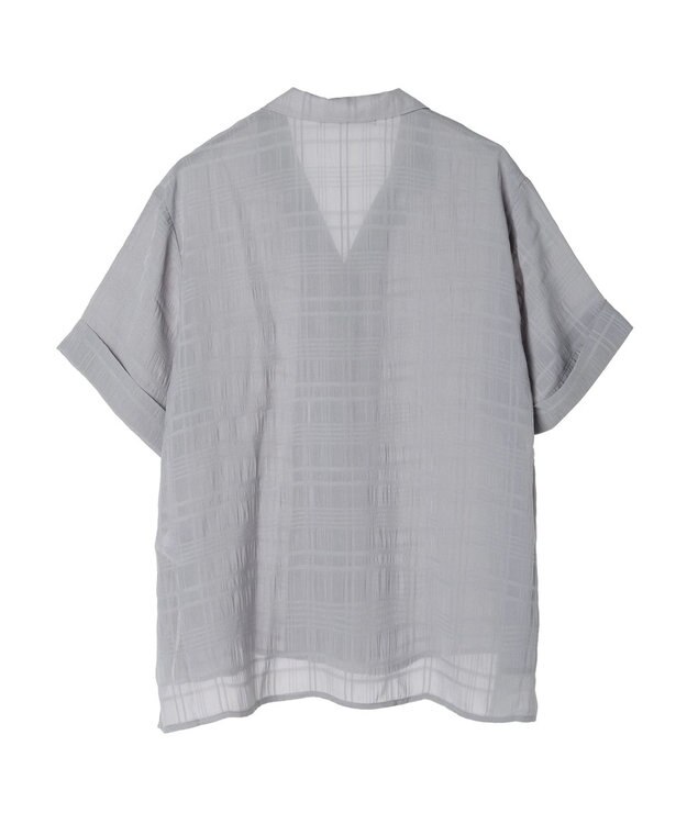 Green Parks シアーチェック開襟ブラウス Grayish Blue