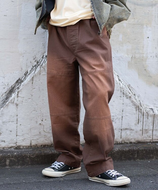 WEGO 【ウエストゴム/MLサイズ展開】ージーダブルニーパンツ ブラウン