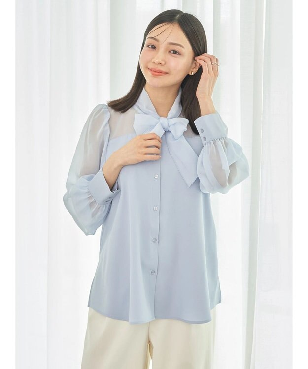 earth music&ecology シアードッキングブラウス Blue