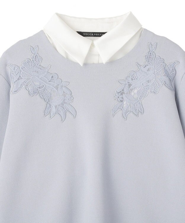 YECCA VECCA 2way襟付きレースニット Grayish Blue
