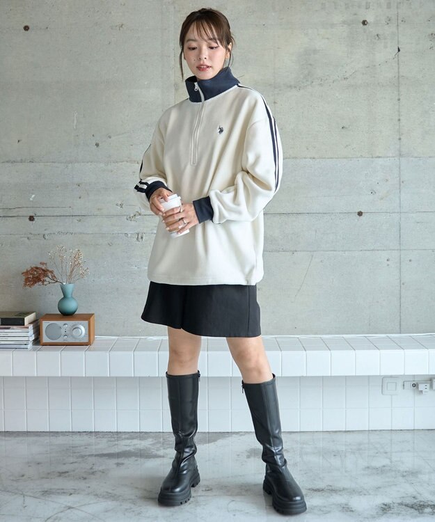 WEGO 【ユニセックス着用ITEM】USPOLOフリースハーフジッププルオーバー ホワイト