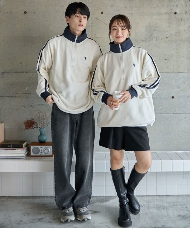 WEGO 【ユニセックス着用ITEM】USPOLOフリースハーフジッププルオーバー ホワイト