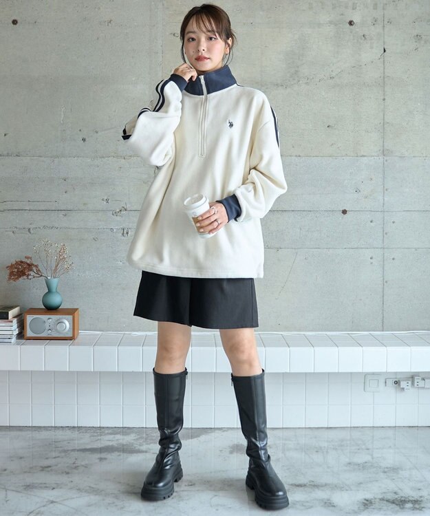 WEGO 【ユニセックス着用ITEM】USPOLOフリースハーフジッププルオーバー ホワイト