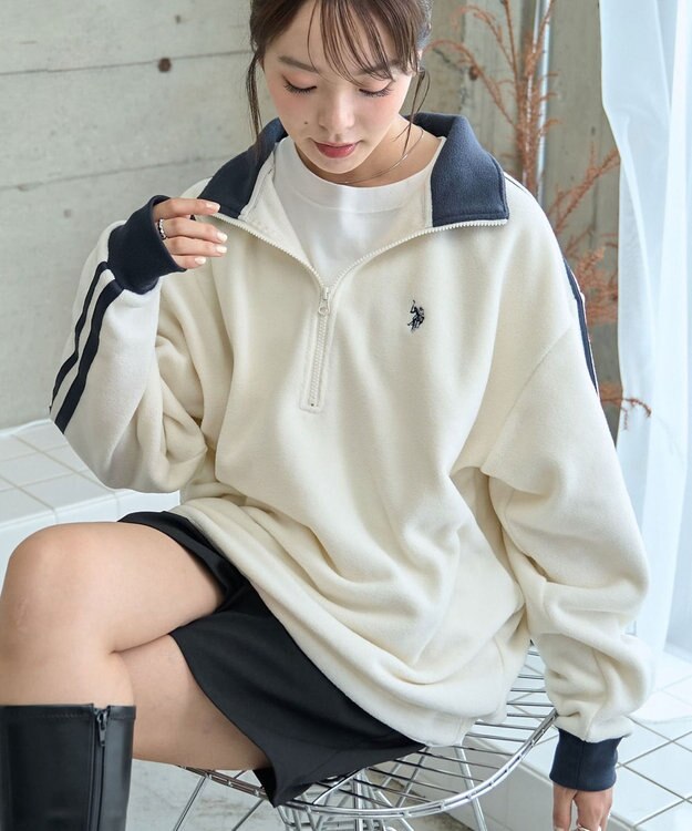 WEGO 【ユニセックス着用ITEM】USPOLOフリースハーフジッププルオーバー ホワイト