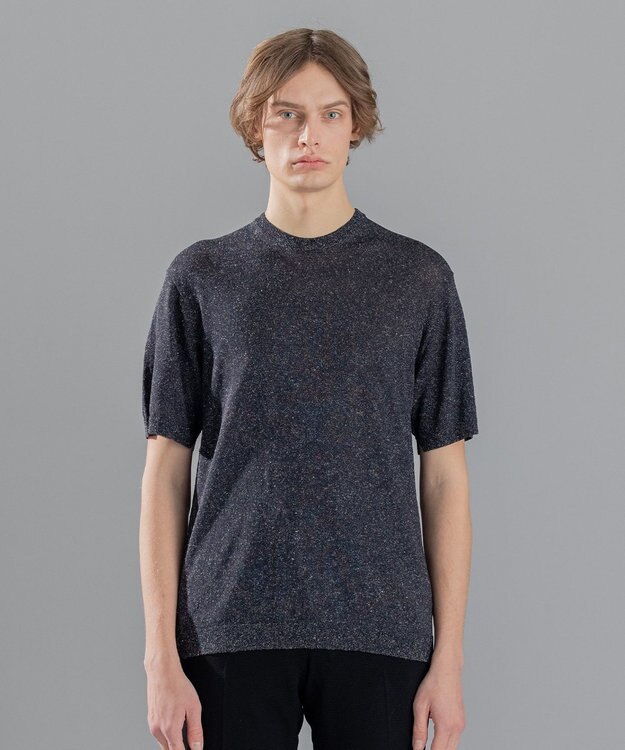 JOSEPH HOMME リネンナイロンプレーン　半袖クルーネックニット ブラック系