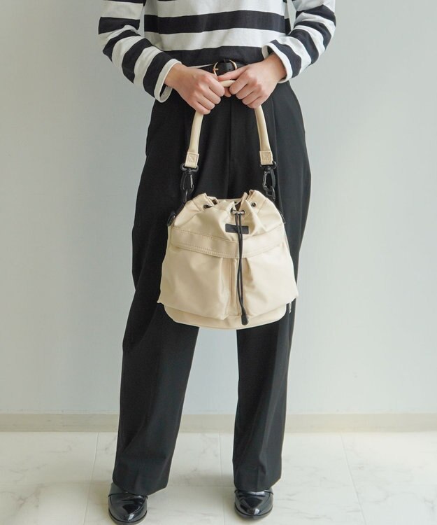 ACE BAGS & LUGGAGE JEWELNA by Jewelna Rose ナイロン巾着バッグ 16201 軽量 2WAY ハンドバッグ ショルダーバッグ アイボリー