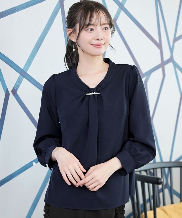 Tiaclasse L 【ダブルクロス】2wayボウタイ風ブラウス ネイビー