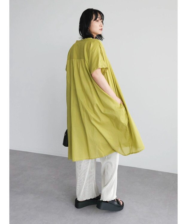 Green Parks インド綿 　ギャザー５分袖チュニック Green