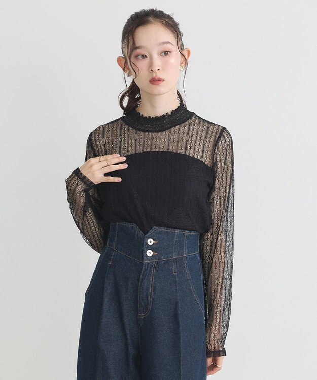 earth music&ecology レースドッキングプルオーバー Black