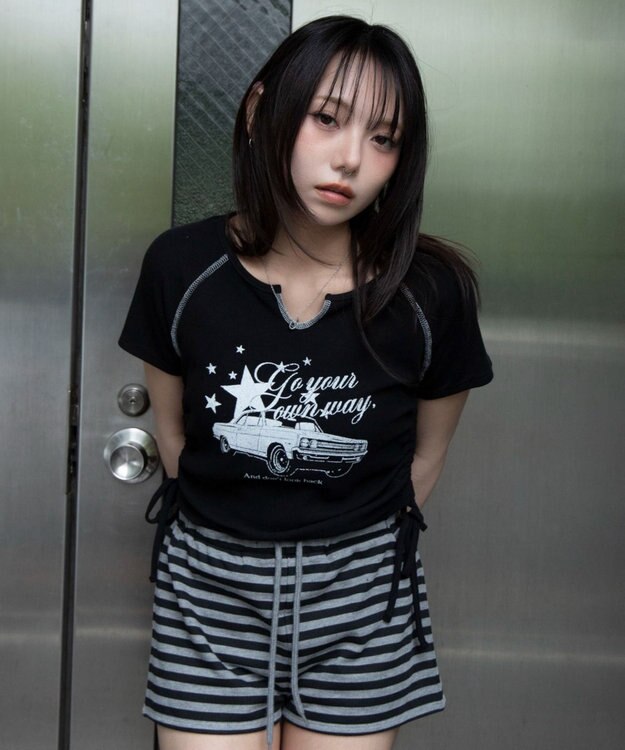 WEGO キーネックサイドレースアップちびT 柄9