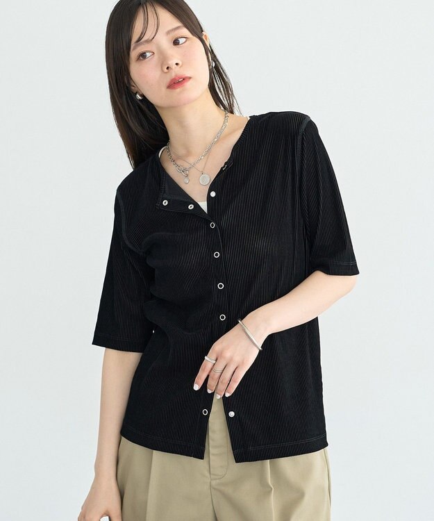 earth music&ecology フロッキーチュールカーディガン Black