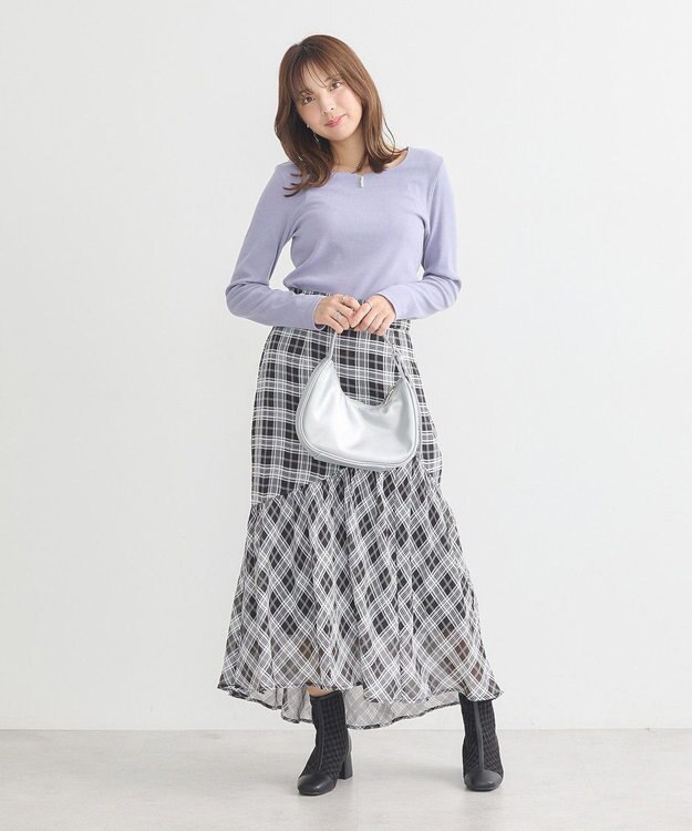 earth music&ecology イレヘムチェックスカート Check Black