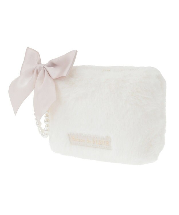 Maison de FLEUR パールリボンファーポーチ Off White