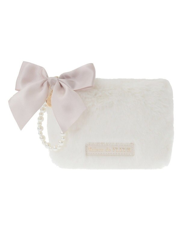 Maison de FLEUR パールリボンファーポーチ Off White