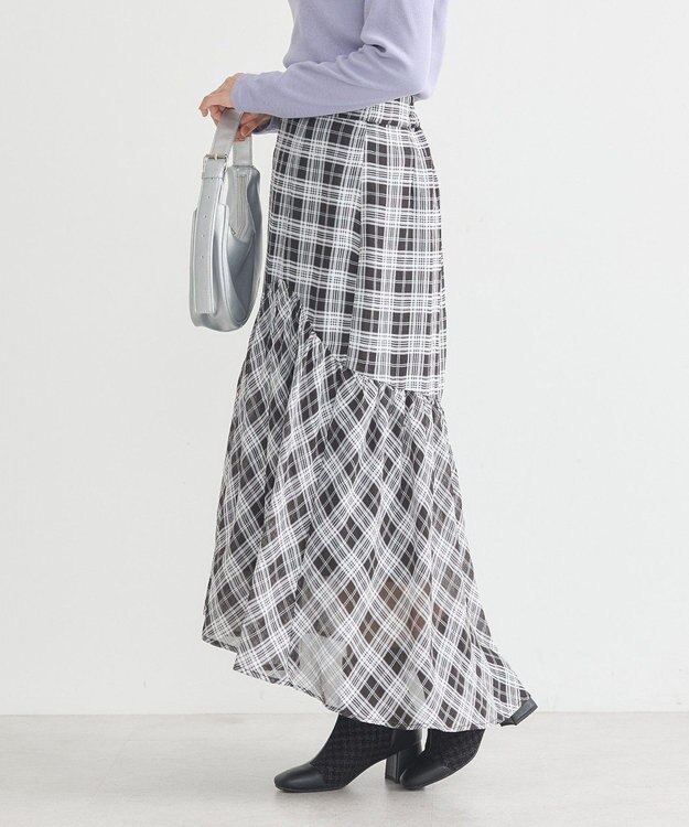 earth music&ecology イレヘムチェックスカート Check Black