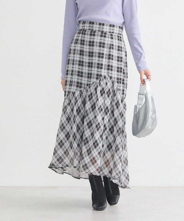 earth music&ecology イレヘムチェックスカート Check Black
