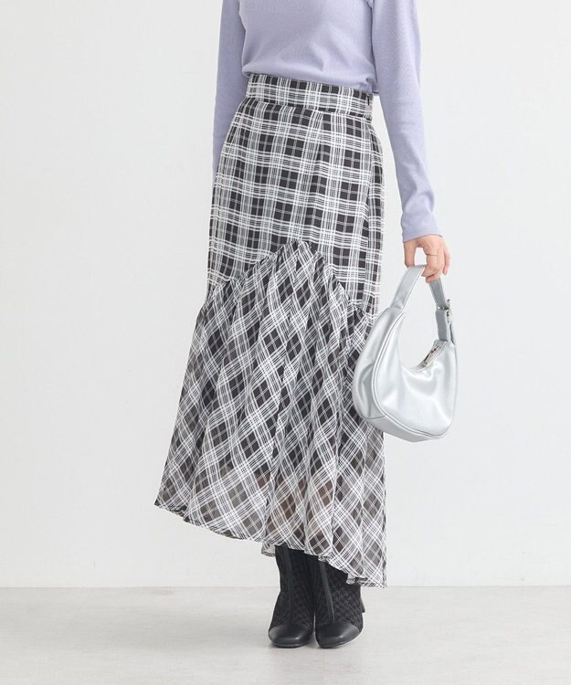 earth music&ecology イレヘムチェックスカート Check Black