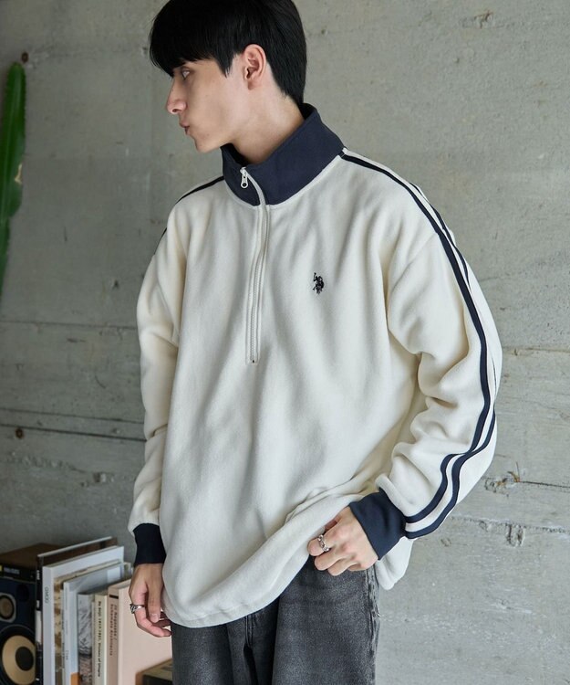 WEGO 【ユニセックス着用ITEM】USPOLOフリースハーフジッププルオーバー ホワイト