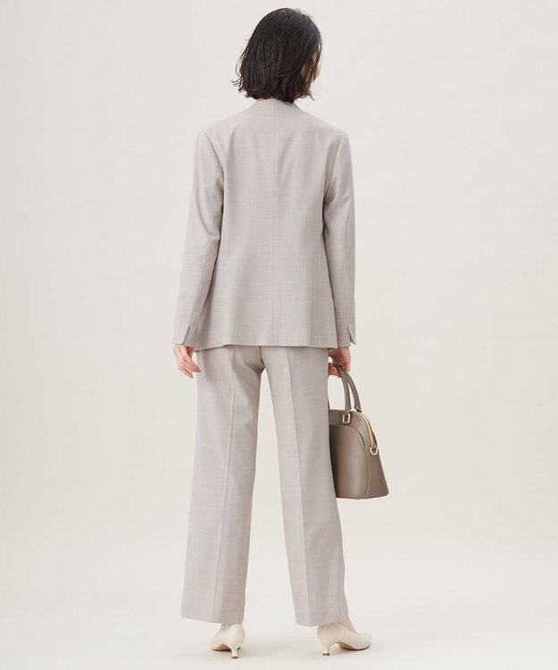 自由区 【セットアップ対応・洗える】ウールブレンドセットアップノーカラー ジャケット ライトグレー系