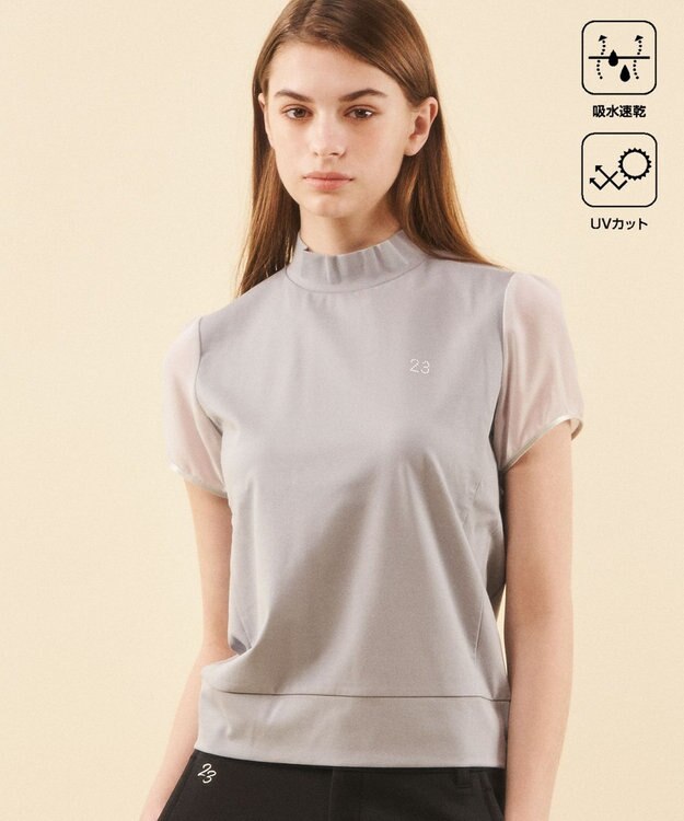 23区GOLF 【WOMEN】【吸水速乾/UVケア】シアー袖 モックネックシャツ ライトグレー系