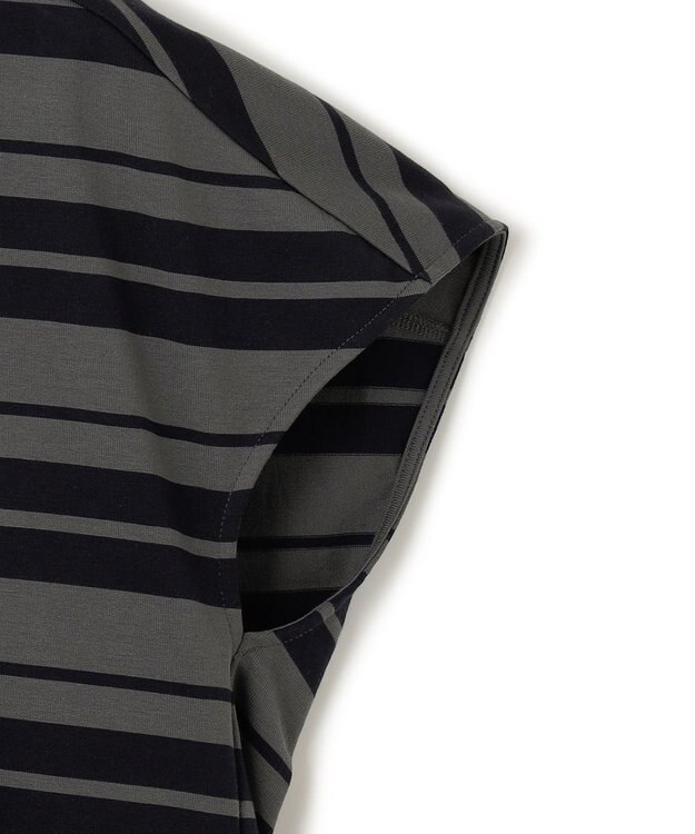 23区 S 【洗える】ランダムボーダー クルーネック カットソー カーキ×ネイビー