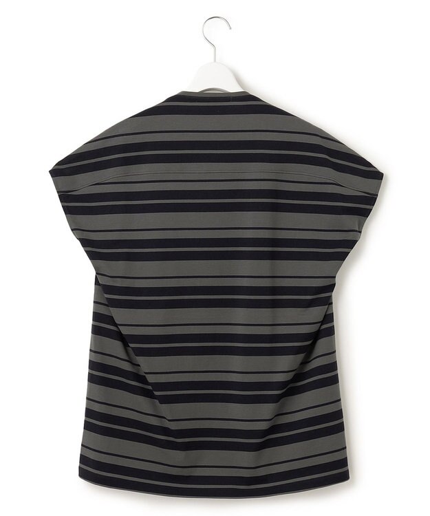 23区 S 【洗える】ランダムボーダー クルーネック カットソー カーキ×ネイビー