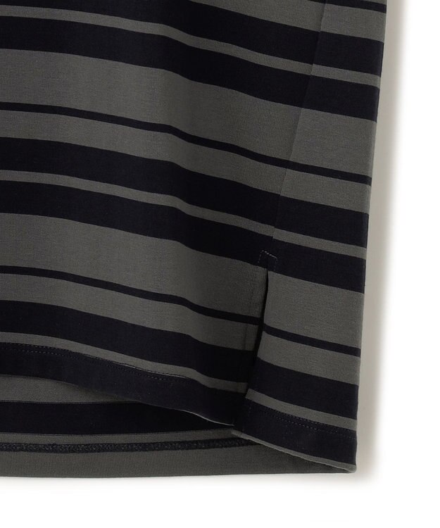 23区 S 【洗える】ランダムボーダー クルーネック カットソー カーキ×ネイビー