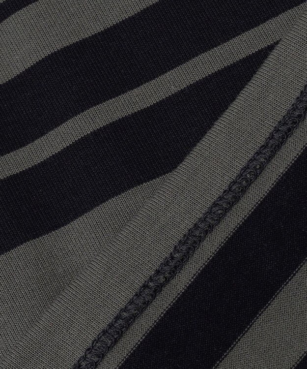 23区 S 【洗える】ランダムボーダー クルーネック カットソー カーキ×ネイビー